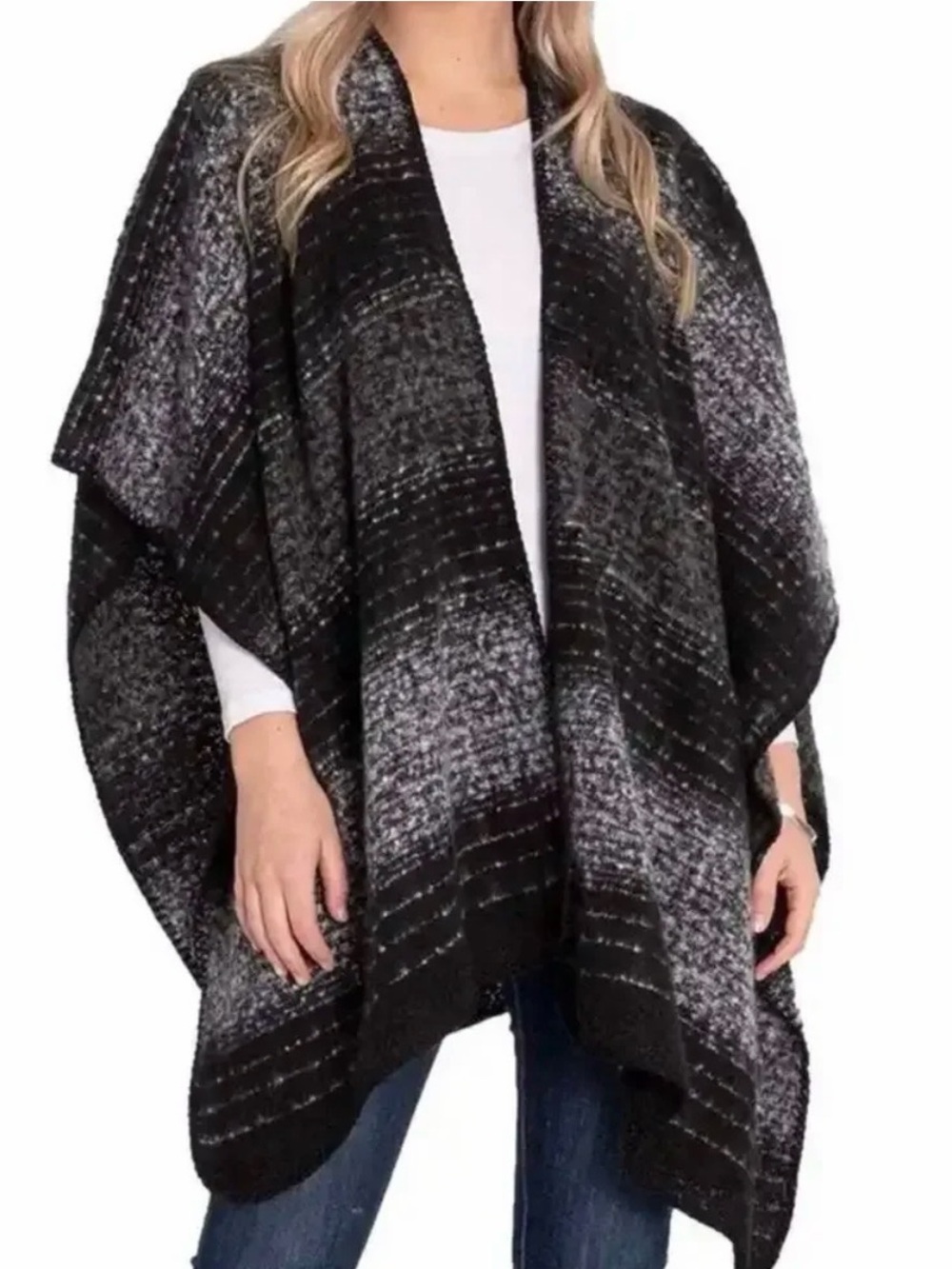 Woolrich Black Heathered Open Front Poncho